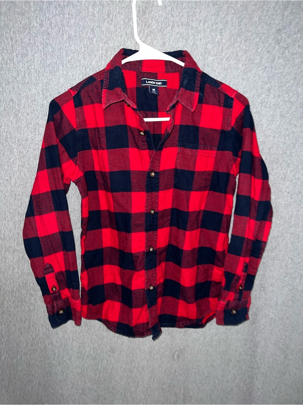 Lands' End Red and Black Buffalo Plaid Button‑Down Shirt